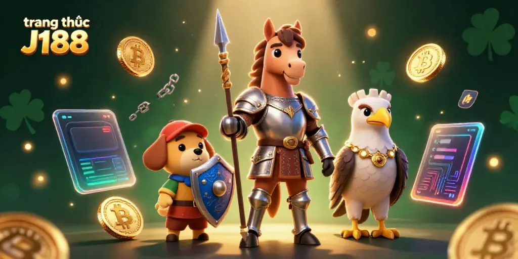 Experience the excitement of trang chủ J188 with a vibrant 3D casino scene showcasing iconic characters and elements.