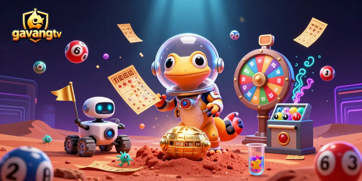 Engage in the excitement of gavangtv with a Martian gecko exploring a golden casino on Mars.