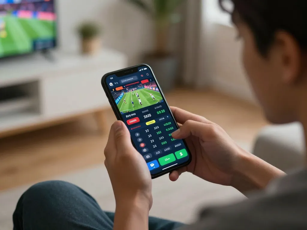 Engaging in live sports betting through TA88 app, depicting user actively analyzing odds and making bets.