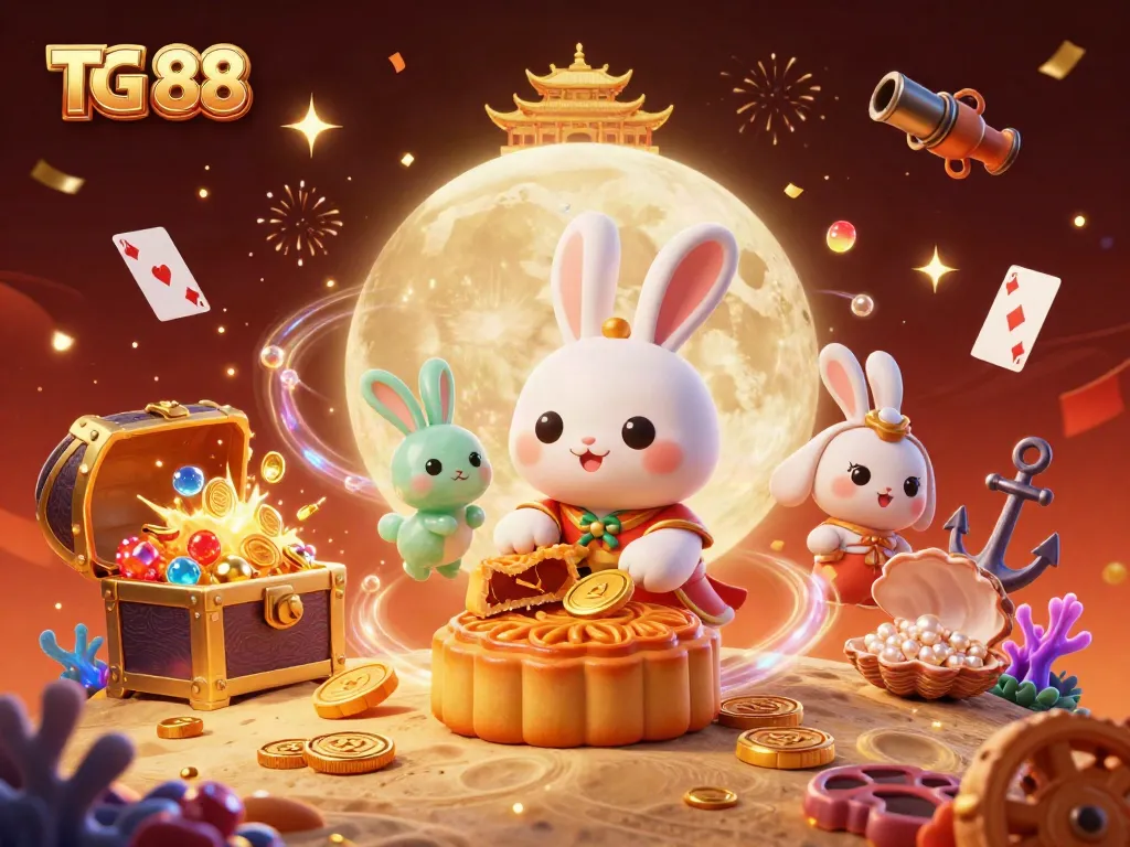 Experience the excitement of TG 88 casino gaming with vibrant 3D illustrations depicting festive scenes.
