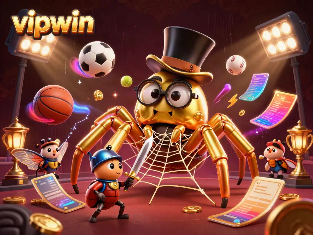 Enjoy exciting gambling action at vipwin with a dynamic scene of casino fun featuring a golden tarantula and beetle knight.