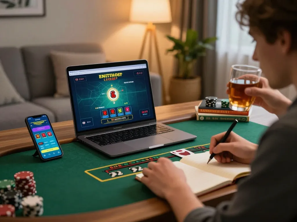 Engaged player using 566 com online app at home for strategic gameplay