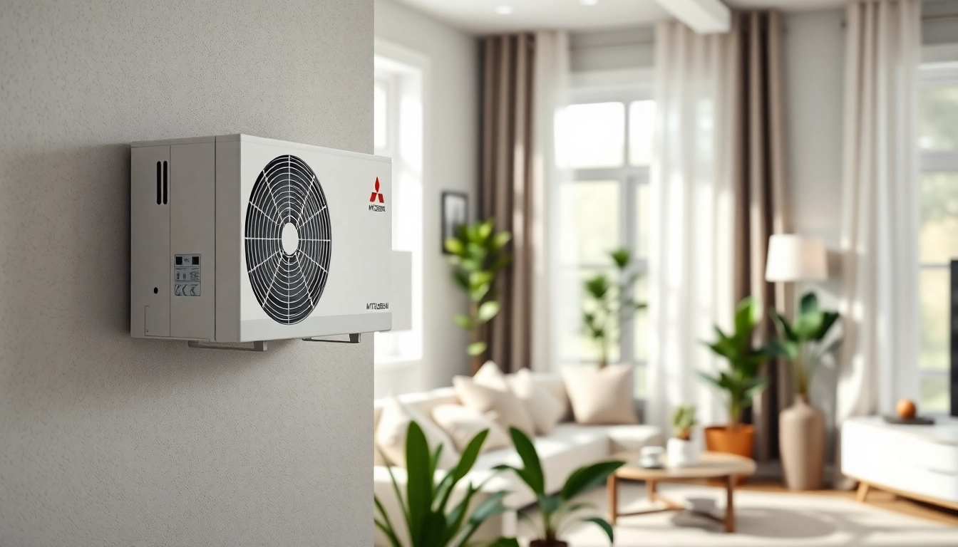 Efficient Mitsubishi mini split AC unit in modern living space enhancing comfort and design.