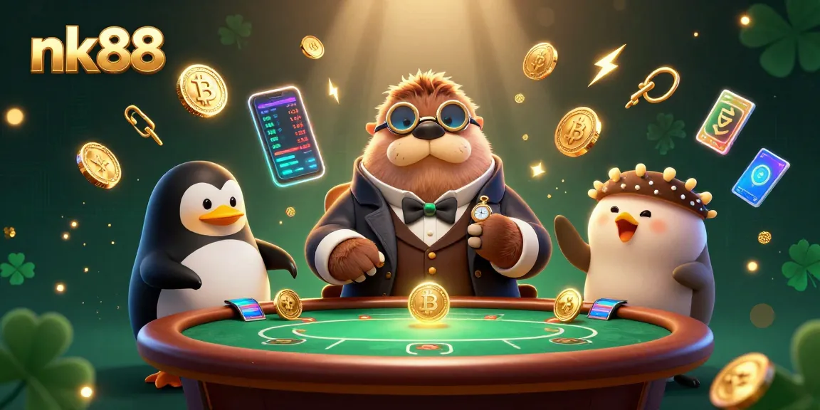 nk88 offers a poker experience with a jolly walrus dealer and exciting cryptocurrency elements.