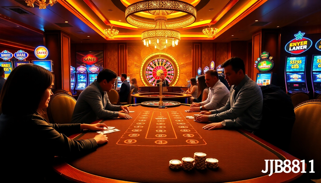 Players winning at blackjack in a vibrant casino setting inspired by https://bj881.it.com/.