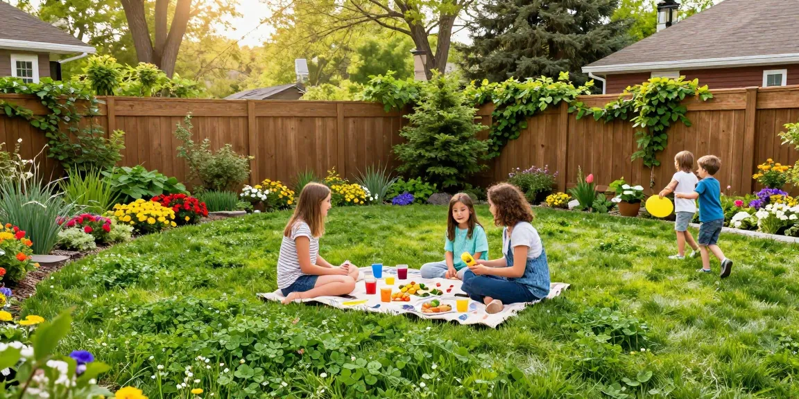 Clover lawns Ottawa showcased in a sunny spring backyard scene with families enjoying a picnic.