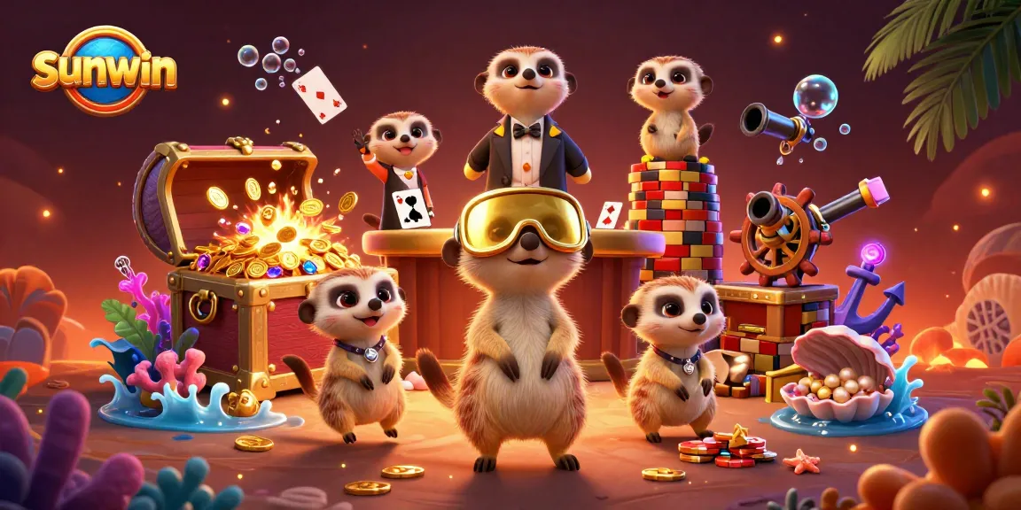 Experience fun at the sunwin casino with meerkats managing games and treasure!