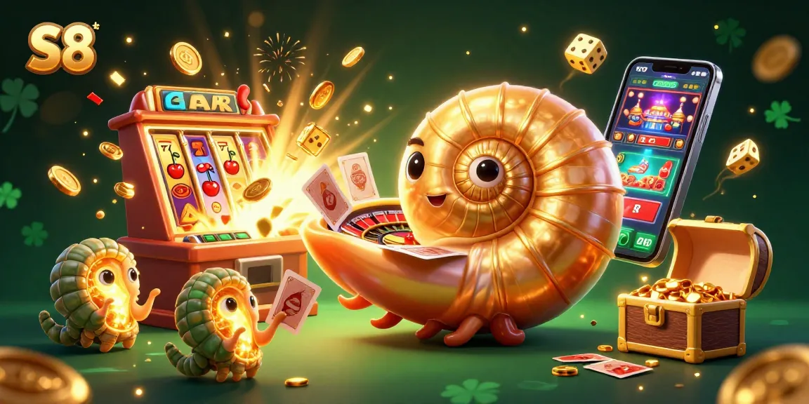 S8 players enjoy vibrant 3D casino games surrounded by jackpots and colorful casino elements.