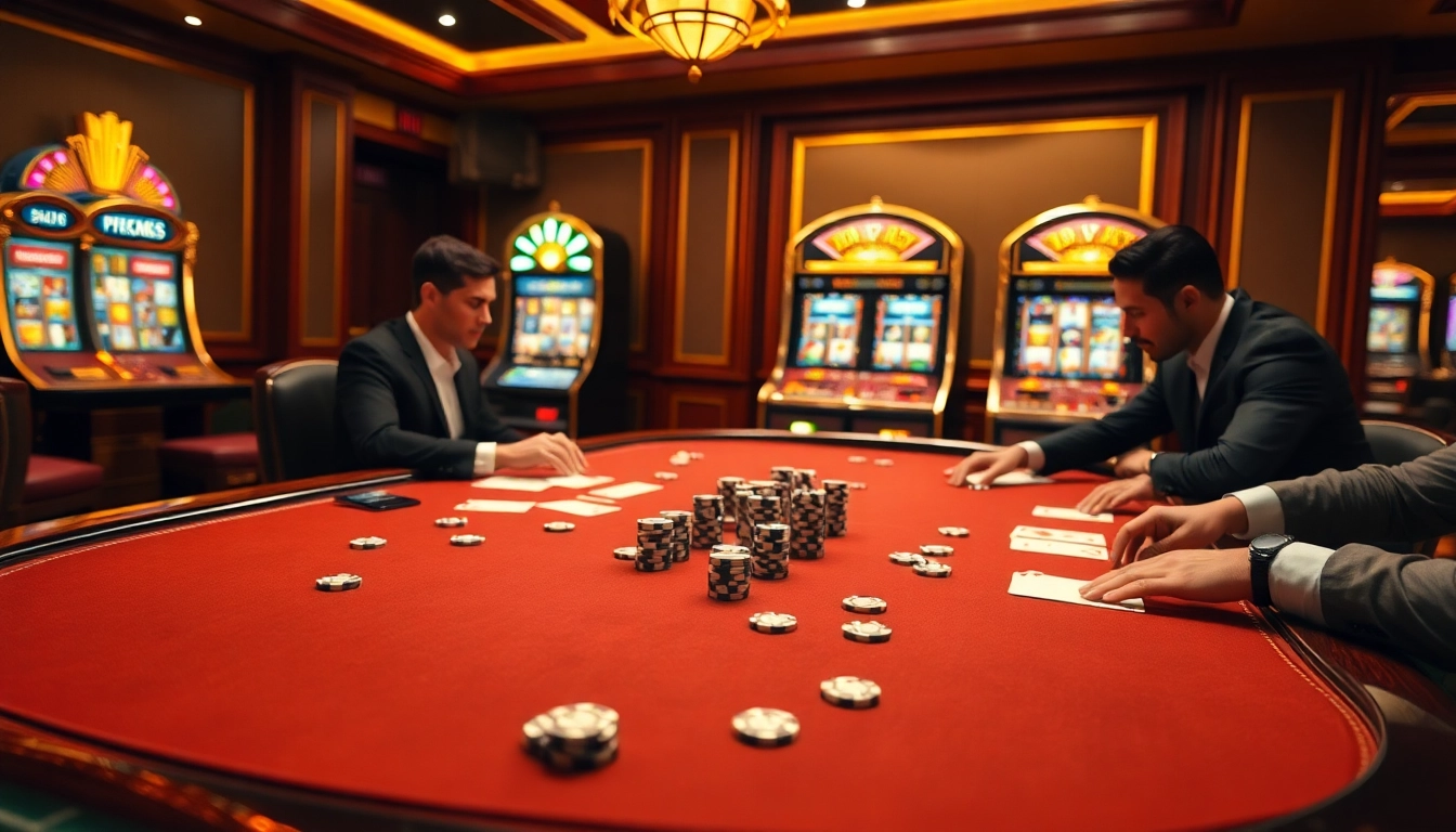 Engaged players at a luxurious poker table in an upscale casino environment featuring 88bet themes.