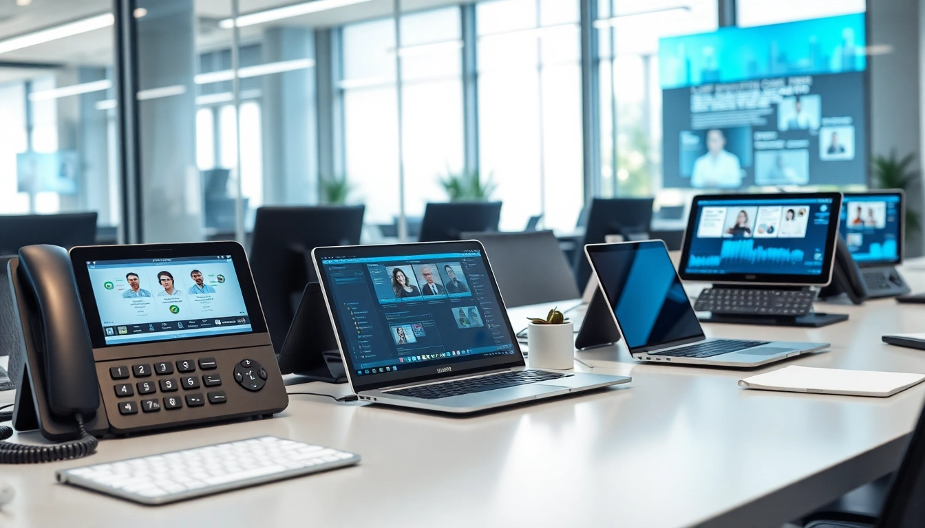 Highlighting business phone providers in a modern office with advanced communication tools.