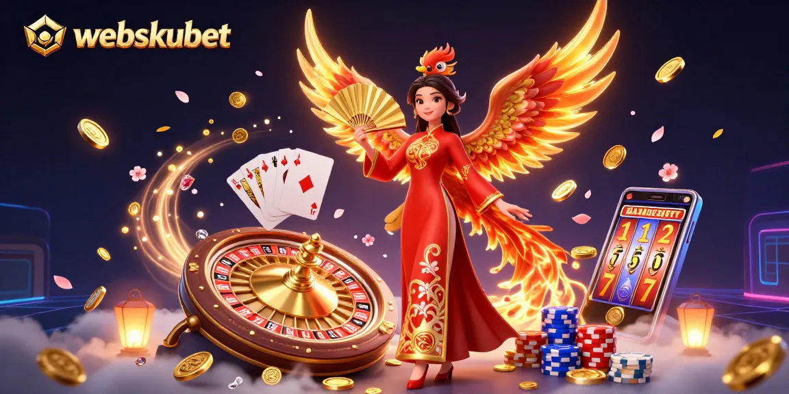 Experience thrilling gaming at webskubet with captivating visuals of a Vietnamese goddess and mythical phoenix.