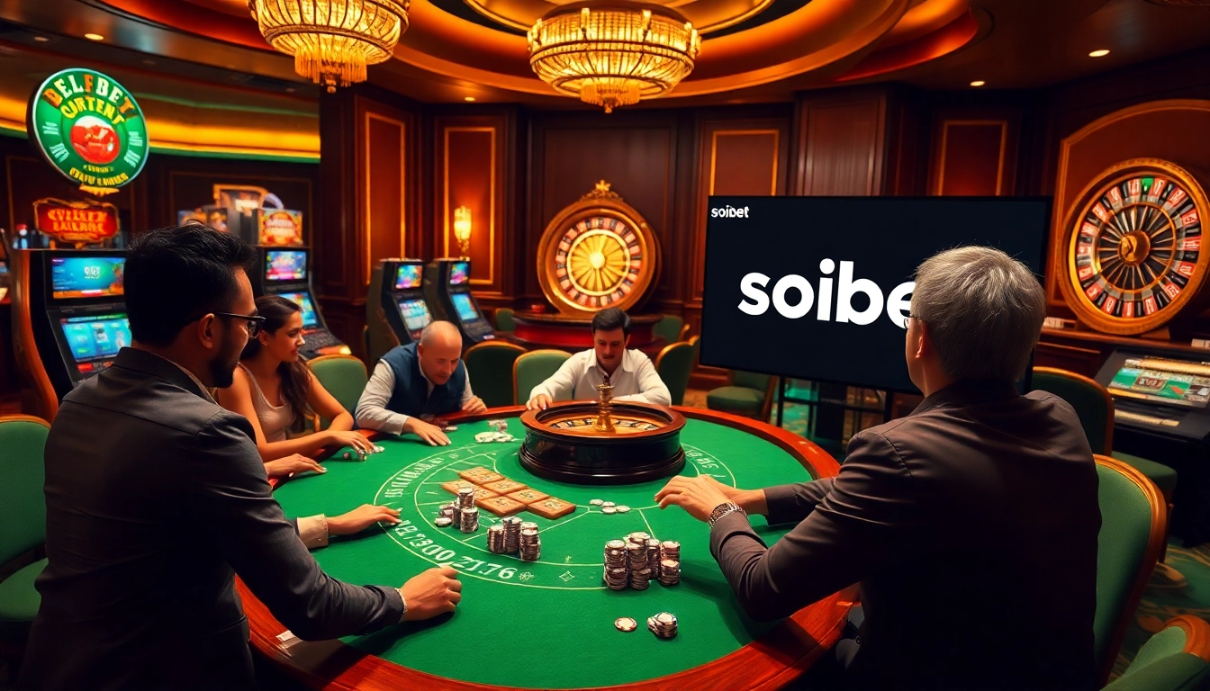 Players enjoying soibet ออนไลน์ at a vibrant casino table with luxury decor and engaging atmosphere.