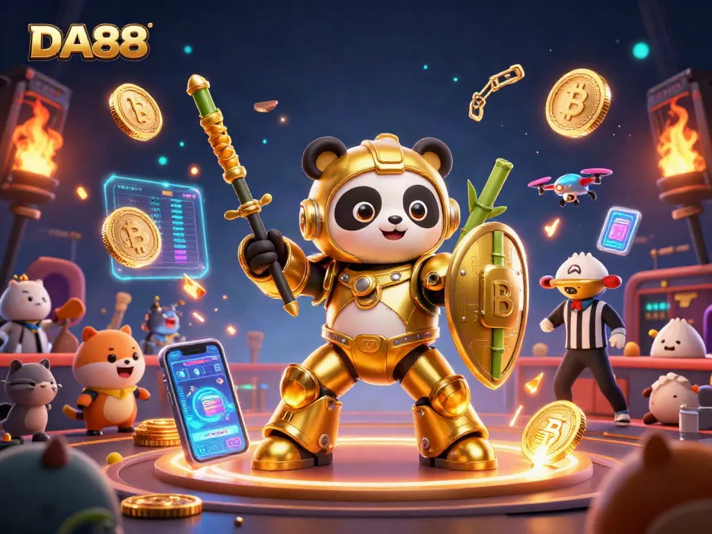 Engage with DA88 as the golden panda battles for jackpots in a vibrant casino arena.
