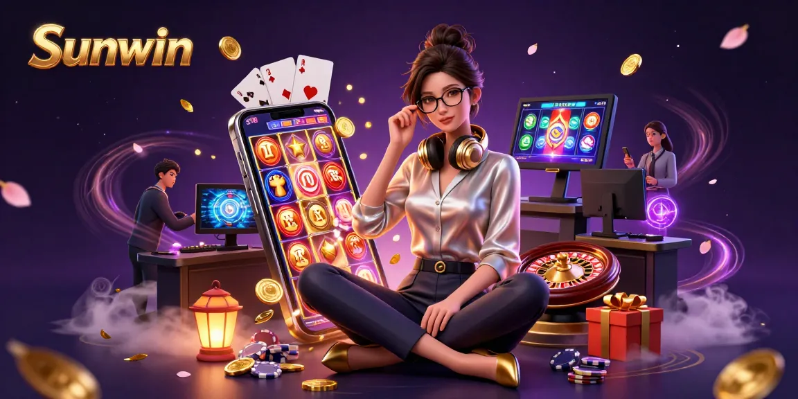 Experience thrilling games at Sunwin with an elegant Asian woman gaming in a high-tech setup.