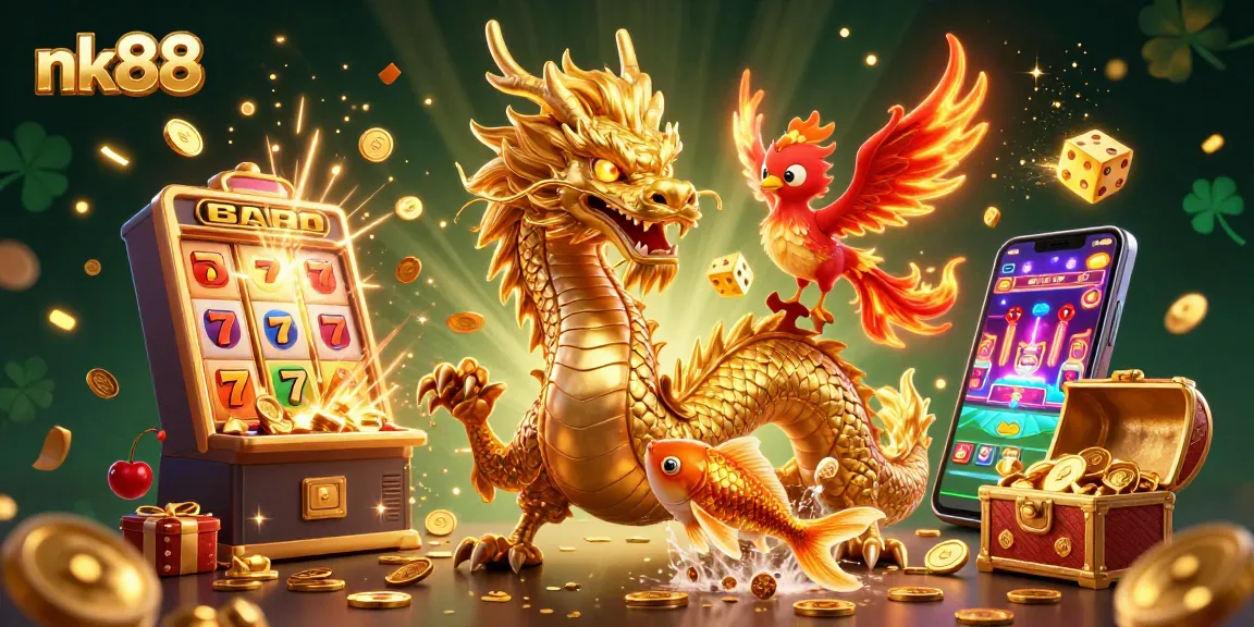 Experience jackpot thrills with nk88 in an ultra-detailed 3D illustration of casino excitement.