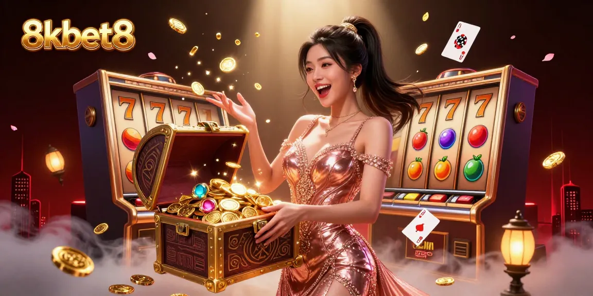 Experience winning moments at 8kbet8 with this vibrant and engaging casino illustration.