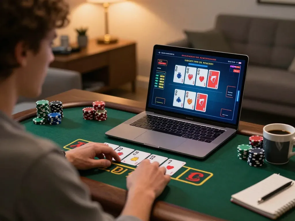 Winning at online blackjack on https://ta88pro.com/ from a stylish home gaming setup with vibrant gameplay