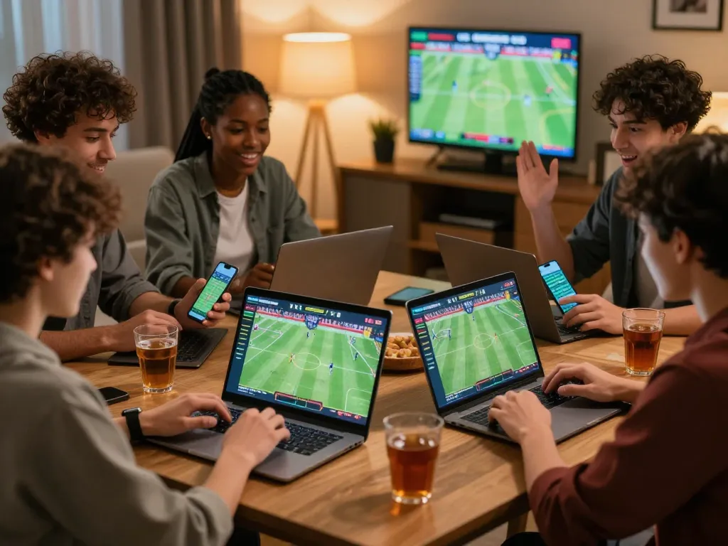 Players excitedly engaging with GG88 sports betting app during live match.