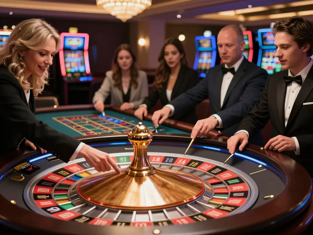 Experience bl555 roulette excitement with players engaged in lively betting moments at a vibrant casino.
