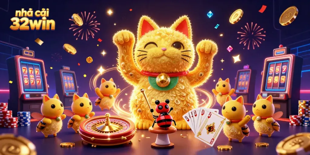 Experience the excitement of nhà cái 32win with vibrant casino symbols and dynamic elements.
