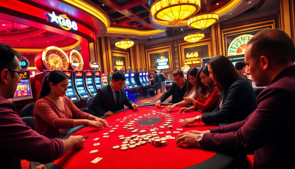GG88 gaming table with players enjoying high-stakes action in a vibrant casino environment.