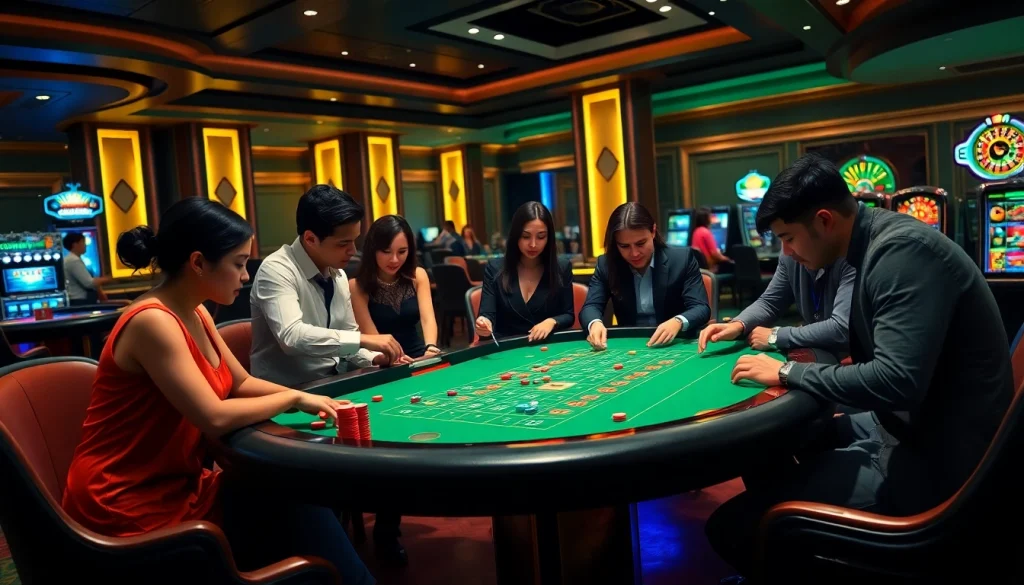 Engaging players enjoying a thrilling game experience at c168 casino table with vibrant poker chips.