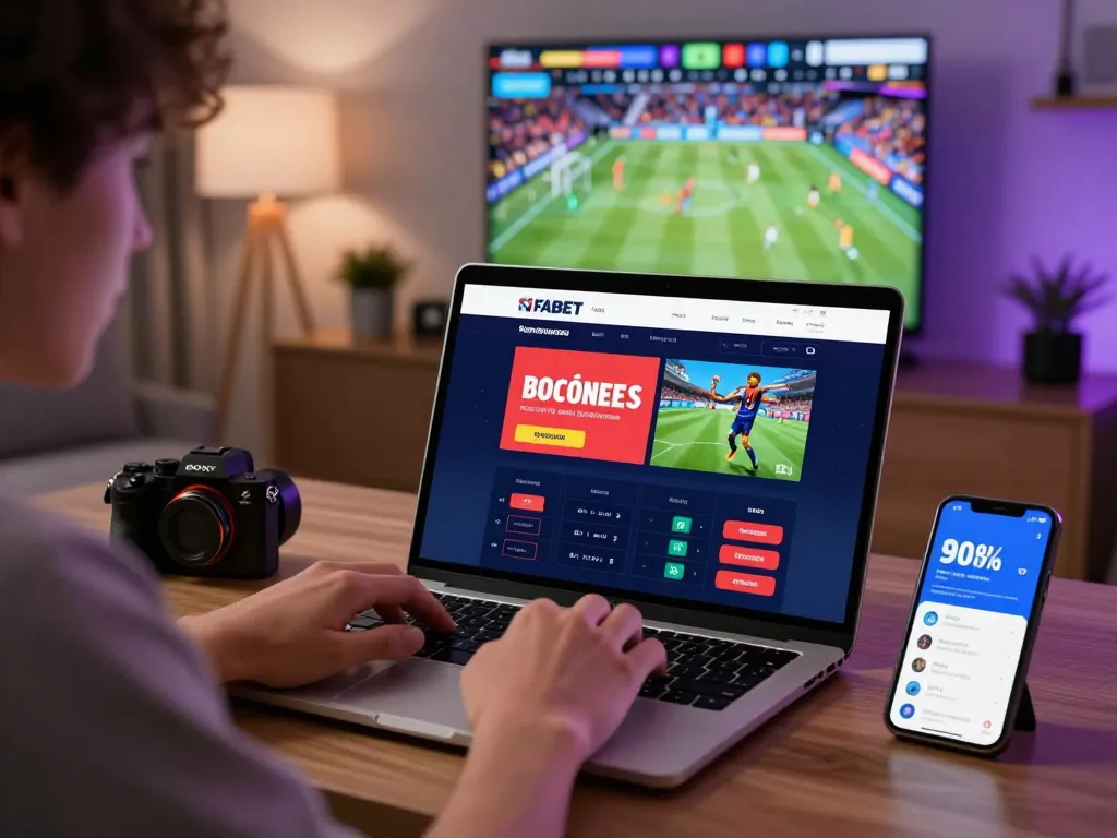 FABET online betting experience with a user engaging in sports wagering on a modern laptop.
