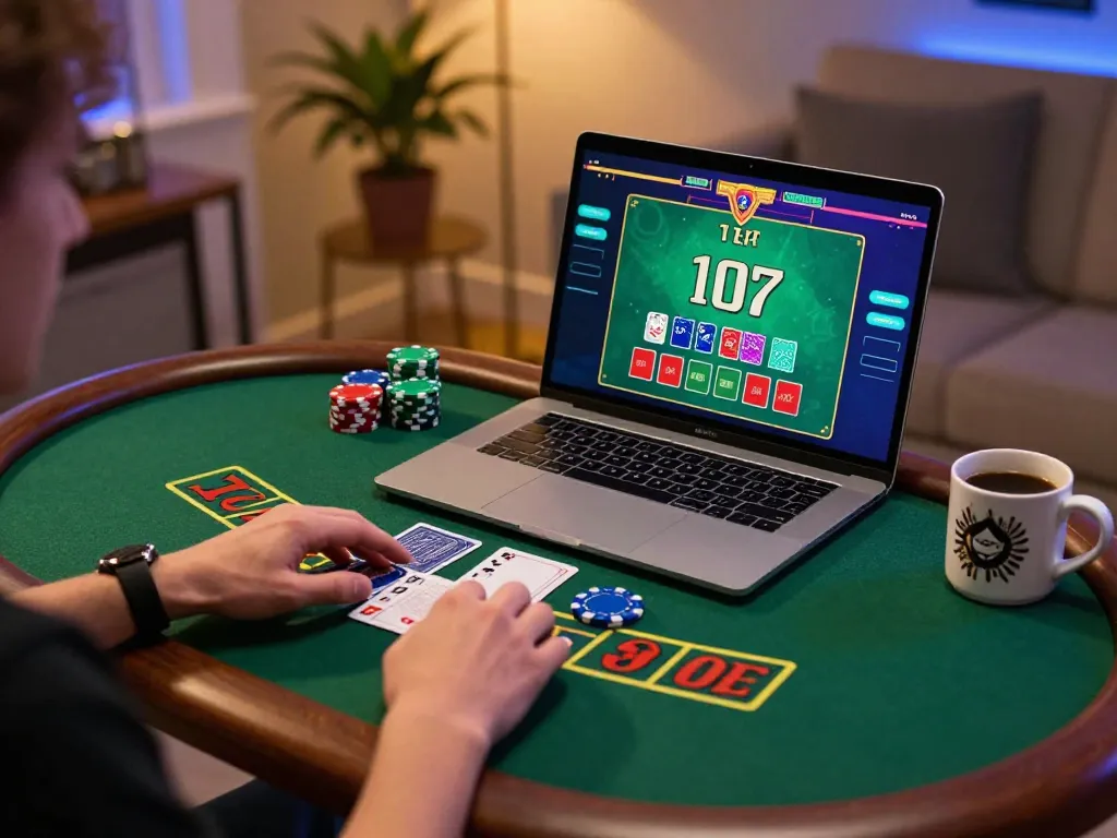 ww88 user passionately playing live blackjack online, showing vibrant gaming atmosphere with strategic focus