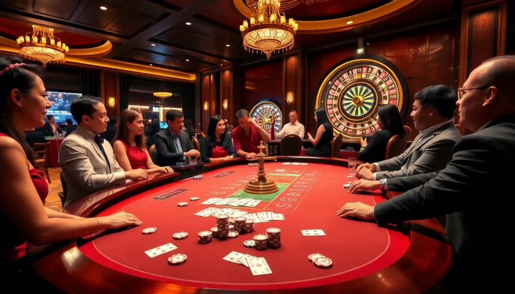 Players experiencing the excitement of gambling at an upscale MM88 casino.