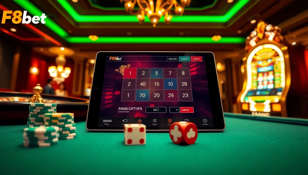 Experience thrilling online gaming at https://f8betb1.com/ with vibrant casino visuals of roulette and poker.