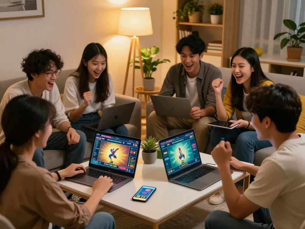 Exciting online đá gà thomo betting game happening in a cozy home setting