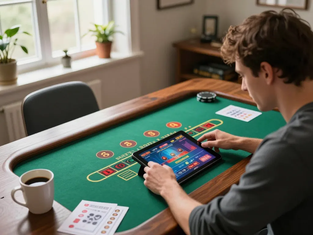Engaging online gameplay scene showing Trang Chủ XX88's baccarat on a tablet for strategic gambling.