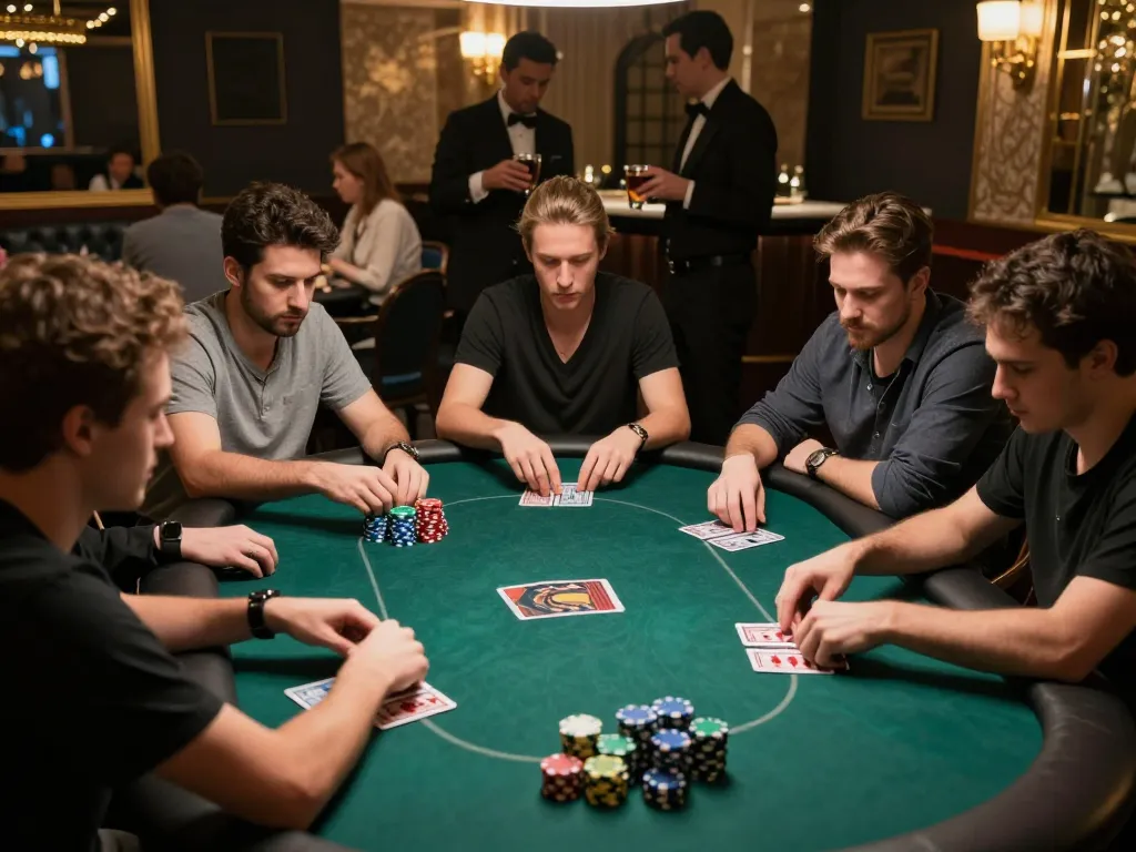 Players strategizing at a ONE88 poker table, showcasing dynamic gameplay in a vibrant casino atmosphere.