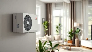 Efficient Mitsubishi mini split AC unit in modern living space enhancing comfort and design.