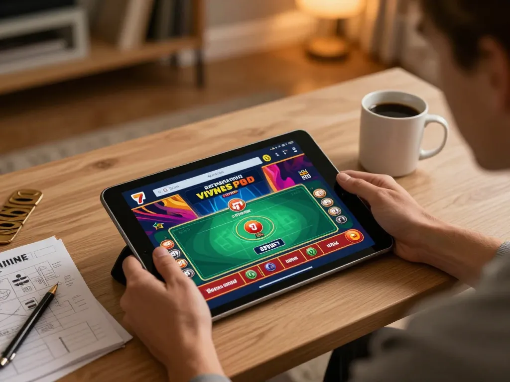 Player engaging with 789 bet on tablet with live dealer game interface, showcasing online gambling.