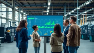 Collaborative professionals using production scheduling software to organize manufacturing operations.