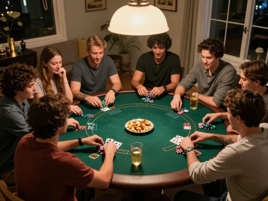 Engaging friends in a lively poker game as they PP9Win Sign up to enhance their home gaming experience.