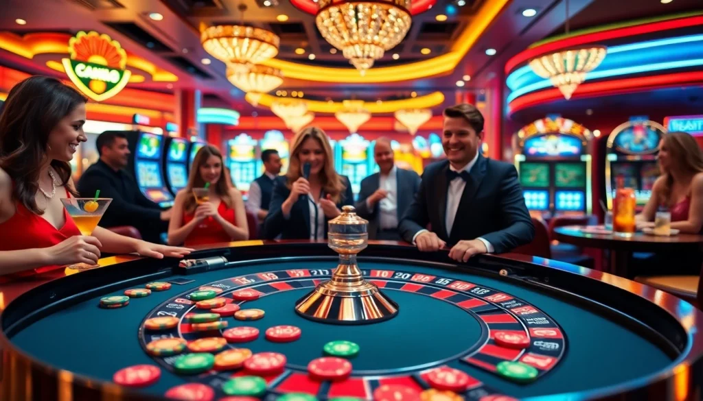 Neue casino bonus ohne einzahlung in a vibrant casino atmosphere filled with players and excitement.