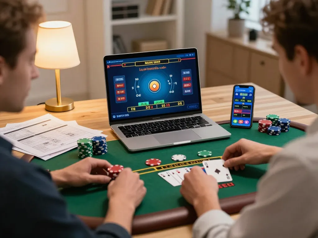 Player engaged in live betting action with Nhà cái SC88 on a laptop, strategy notes seen in home office