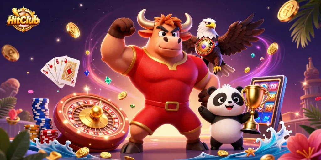 Hitting the jackpot at HitClub with exciting gaming elements in a vibrant casino scene.