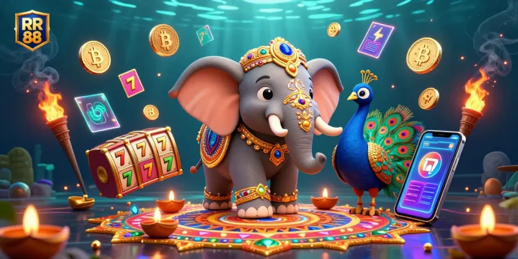 Bet on slot games at RR 88 with dynamic elements and vibrant 3D casino art.