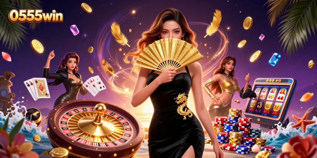 Experience thrilling gameplay at 0555win with stunning 3D graphics showcasing rich casino elements.