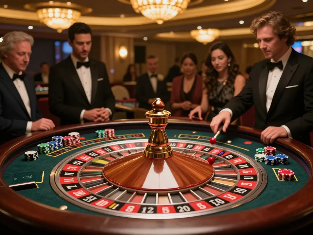 Tic88 roulette game excitement with players betting at a luxurious casino table.