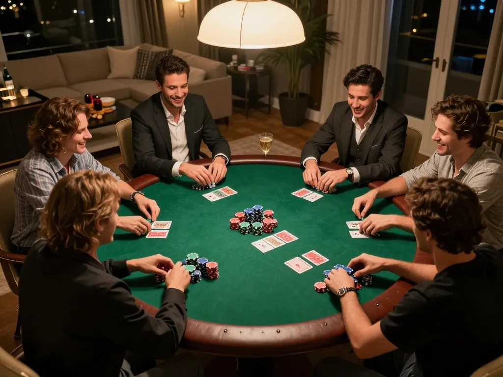 Engaging friends compete in a poker game, highlighting strategies on 9betgame