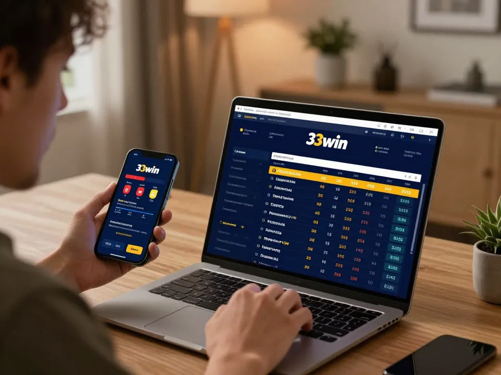 Experience dynamic sports betting on 33win platform from home, showcasing live odds and online engagement.