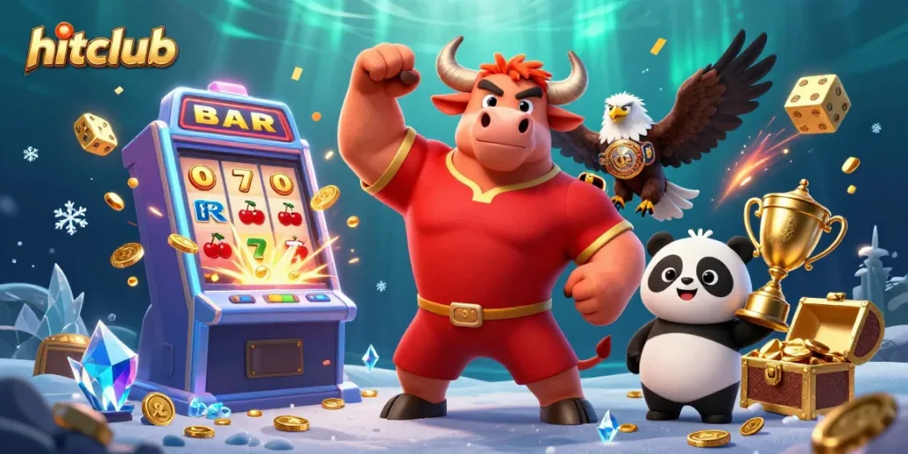 Experience thrilling wins at hitclub with our dynamic casino-themed 3D illustration featuring vibrant game elements.