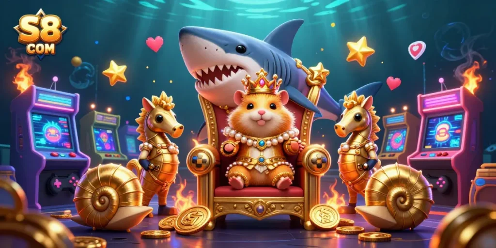 Engage with the vibrant S8 COM casino scene featuring animated characters and playful gaming elements.