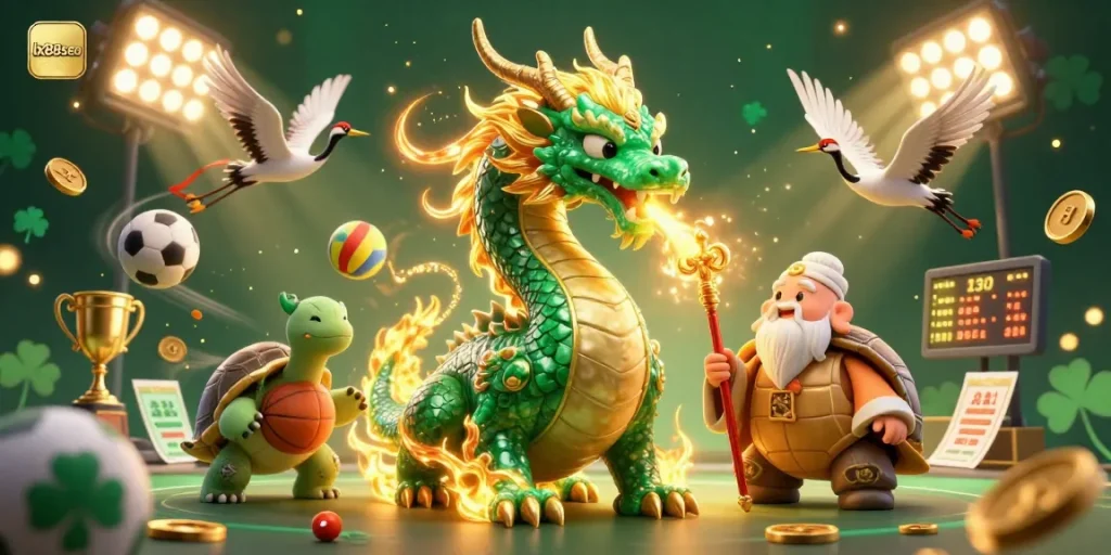Experience the excitement of lx88seo with a dynamic illustration featuring a majestic dragon and lucky symbols.