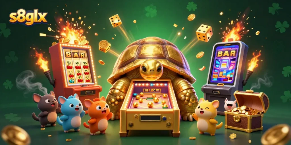 Spin the slots and win big with s8glx's dynamic casino gaming experience in a colorful, lively scene.
